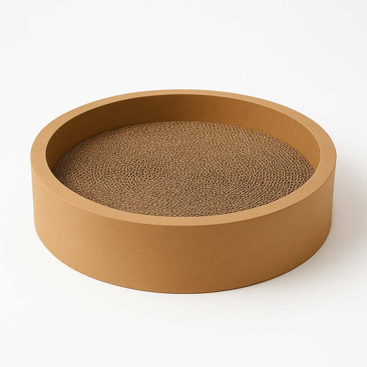 Round brown cat scratcher on a white background